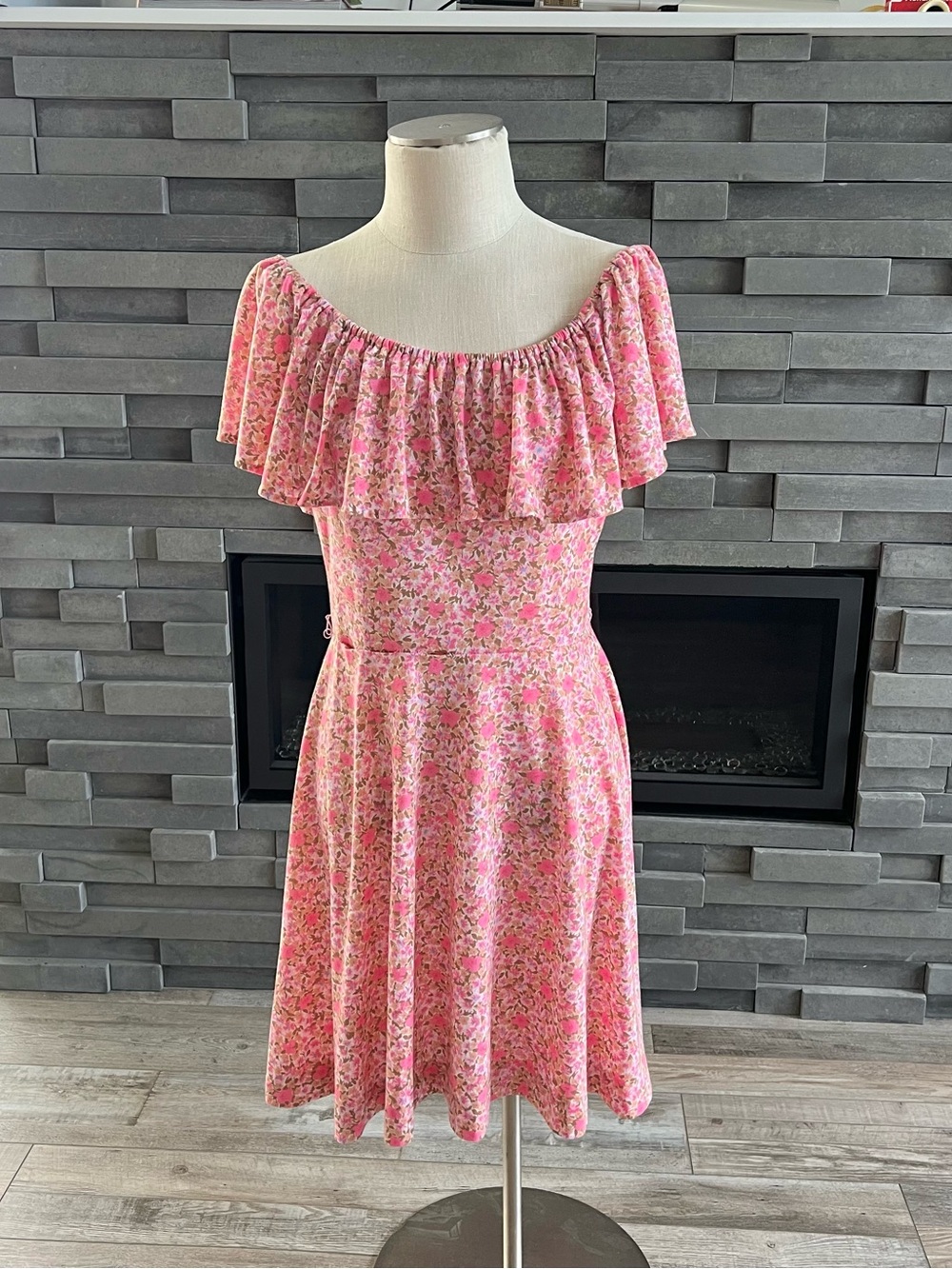 Sears Vintage Women's Pink Floral Off-the-Shoulder Knee-Length Dress Size 14